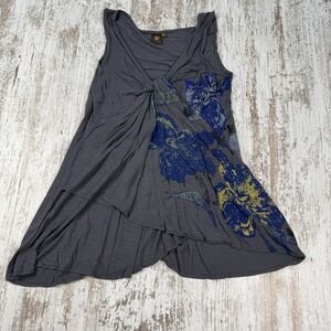 Anthropologie Language Women  Boho Gray Tank Top Long Length V-Neck Medium M Y2K